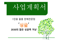 1인용 물품 판매전문점, 싱글, 2030의 젊은 싱글족 겨냥 - 사업계획서 -1