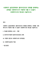 사회복지 실천관계에서 클라이언트의 변화를 방해하는 관계를 사회복지사가 어떻게 다룰 수 있을지 사회복지사의 태도를 서술하시오-1
