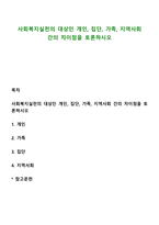 사회복지실천의 대상인 개인, 집단, 가족, 지역사회 간의 차이점을 토론하시오-1