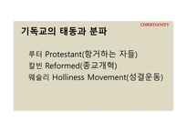 기독교의 태동과 분파 루터 생애 사상 칼빈과 장로교 청교도 운동 메소디스트 운동 미국의 성결운동 오순절운동-3