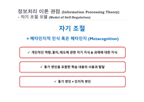 자기조절 행동주의 이론 사회인지 이론 정보처리 이론 구성주의 이론-11