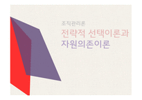조직관리론 전략적 선택이론 자원의존이론 전략의 종류 선택이론의 개념 자원의존이론 Scott의 전략이론 완충전략 연결전략-1
