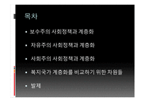보수주의 사회정책과 계층화 자유주의 사회정책과 계층화 사회주의 사회정책 복지국가 계층화-2