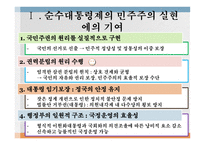 대통령제에 옹호 입장 순수대통령제의 민주주의 대통령제의 적실성 국민주권의 원리 권력분립의 원리 수행 대통령 임기보장 미국식 대통령제 대통령제와 삼권분립-3
