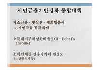 가계부채 대응책 가계부채 증가 대출구조 개선 은행 가계대출 제 2금융권 서민금융기반 소득대비부채상환비율 미소금융 햇살론 새희망홀씨-8