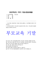 부모교육 기말 2022] 1.조손가족과 재혼가족의 특성, 부모역할 2.유아교육기관에서 부모교육의 필요성, 부모교육의 활성화 방안 모색 -2022년 방통대 부모교육 기말 과제물-1