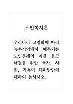 노인복지론_우리나라 고령화에 따라 농촌지역에서 예측되는 노인문제의 예를 들고 해결을 위한 국가, 사회, 가족의 대처방안에 대하여 논하시오-1