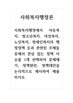 사회복지행정론_사회복지행정에서 아동복지, 청소년복지, 여성복지, 노인복지, 장애인복지의 행정정책 등과 관련된 주제들 중에서 관심 있는 정책 이슈를 1개 선택하여 문제제기, 정책현안, 정책대안을 논리적으로 제시하여 제출하시오-1