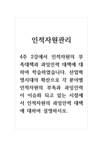 인적자원관리_4주 2강에서 인적자원의 부족대책과 과잉인력 대책에 대하여 학습하였습니다 산업혁명시대의 확산으로 각 분야별 인적자원의 부족과 과잉인력이 이슈화 되고 있는 시점에서 인적자원의 과잉인력 대책에 대하여 설명하시오-1