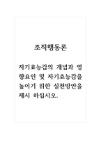 조직행동론_자기효능감의 개념과 영향요인 및 자기효능감을 높이기 위한 실천방안을 제시 하십시오-1