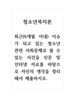 청소년복지론 최근(6개월 이내) 이슈가 되고 있는 청소년 관련 사회문제로 볼 수 있는 사건을 신문 및 인터넷 자료를 바탕으로 자신의 생각을 정리해서 제출하시오-1