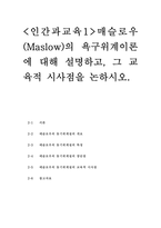 [인간과교육1] 주입식 교육관과 성장식 교육관(자연주의 교육관, 진보주의 교육관, 실존주의 교육관)을 비교설명하고, 그 교육적 시사점을 논하시오. 매슬로우(Maslow)의 욕구위계이론에 대해 설명하고, 그 교육적 시사점을 논하시오.-12