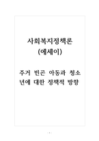 사회복지정책론 에세이 주거 빈곤 아동과 청소년에 대한 정책적 방향-1