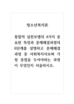 청소년복지론_통합적 실천모델의 4가지 중요한 특징과 문제해결과정의 6단계를 설명하고 문제해결과정 중 사회복지사로써 가장 중점을 두어야하는 과정이 무엇인지 서술하시오-1