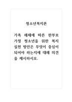 토론글_청소년복지론_가족 해체에 따른 한부모 가정 청소년을 위한 복지 실천 방안은 무엇이 중심이 되어야 하는지에 대해 의견을 제시하시오-1
