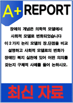 장애의 개념은 의학적 모델에서 사회적 모델로 변화되었습니다 이2가지 논리 모델의 장,단점을 비교 설명하고 사회적 모델로의 변화가 장애인 복지 실천에 있어 어떤 의의를 갖는지 구체적 사례를 들어 논하시오-1