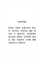 사회학개론_인간은 사회적 동물이라고 합니다 혼자서는 인간다운 삶을 살아갈 수 없습니다 인간관계의 중요성과 원만한 인간관계 형성을 위한 자신만의 노력에 대해 기술하시기 바랍니다-1