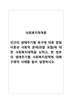 사회복지학개론_인간의 생애주기별 욕구에 따른 발달이론과 사회적 문제(위험 포함)에 대한 사회복지대책을 논하고, 현 정부의 생애주기별 사회복지정책에 대해 구체적 사례를 들어 설명하시오 (1)-1
