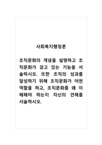 사회복지행정론_조직문화의 개념을 설명하고 조직문화가 갖고 있는 기능을 서술하시오 또한 조직의 성과를 달성하기 위해 조직문화가 어떤 역할을 하고, 조직문화를 왜 이해해야 하는지 자신의 견해를 서술하시오-1