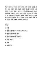 학습자 본인의 경험 중 건강하고자 하여 어떠한 실천을 한 경우 또는 건강에 대한 특정한 신념과 태도를 기반으로 건강행위를 결정한 경우가 있다면 건강신념모델(Health Belief Model)을 적용하여 그러한 건강행위를 실천하게 된 이유와 그 때 의료사회복지실천에서 개입할 사항은 무엇이었는지를 분석하여 제출하시오-1