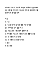사고와 언어의 관계를 Piaget 이론과 Vygotsky의 이론에 근거하여 자신의 견해를 정리하여 제출하시오 발달심리학-1