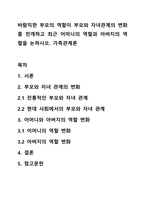 바람직한 부모의 역할이 부모와 자녀관계의 변화를 전개하고 최근 어머니의 역할과 아버지의 역할을 논하시오 가족관계론-1
