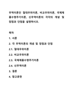 무역이론인 절대우위이론, 비교우위이론, 국제제품수명주기이론, 신무역이론의 각각의 개념 및 장점과 단점을 설명하시오.-1