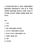 3~4주차를 통해 해외 및 국내의 자원봉사활동의 발전과정을 학습하였습니다. 해외 중 한 나라를 선택하여 발전과정을 정리하고 선택한 나라와 우리나라를 비교하여 자원봉사 활성화 방안을 제시하시오.-1