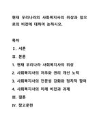 현재 우리나라의 사회복지사의 위상과 앞으로의 비전에 대하여 논하시오.-1