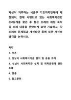 자신이 거주하는 시군구 기초자치단체에 제정되어, 현재 시행되고 있는 사회복지관련 조례2개를 찾은 후 찾은 조례의 제정 목적 및 조례 내용을 간략하게 요약 기술하고, 각 조례의 문제점과 개선방안 등에 대한 자신의 생각을 논하시오.-1
