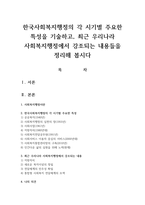 한국사회복지행정의 각 시기별 주요한 특성을 기술하고, 최근 우리나라 사회복지행정에서 강조되는 내용들을 정리해 봅시다-1