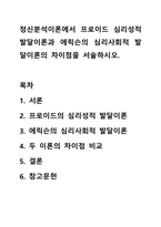 정신분석이론에서 프로이드 심리성적발달이론과 에릭슨의 심리사회적 발달이론의 차이점을 서술하시오.-1