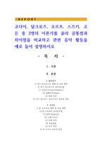 코다이, 달크로즈, 오르프, 스즈키, 고든 중 2명의 이론가를 골라 공통점과 차이점을 비교하고 관련 음악 활동을 예로 들어 설명하시오-1