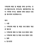 가족문제 예방 및 해결을 위해 실시하는 프로그램(부모교육, 부부교육, 결혼예비학교 등)이 가족에 미치는 영향에 대해 장점과 단점을 제시하며 토론해보시오.-1