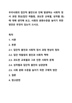우리사회의 집단적 불안으로 인해 발생하는 사회적 정서 과정 현상(집단 따돌림, 과도한 교육열, 성차별 등)에 대해 생각해 보고, 사회의 분화수준을 높이기 위한 방안은 무엇이 있는지 쓰시오.-1