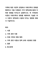 가족에 대한 이론적 관점에서 미래가족의 변화를 예측하고 이들 이론들이 각각 정책과제수립에 어떠한 영향을 미치는지 설명하시오. 즉 가족관련이론과 미래가족의 변화를 예측하여 기술한 후 그 이론이 정책과제 수립에 미치는 영향에 대해서 기술하시오.-1