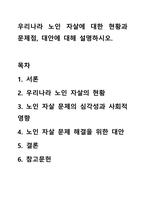 우리나라 노인 자살에 대한 현황과 문제점, 대안에 대해 설명하시오.-1