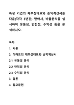 특정 기업의 재무상태표와 손익계산서를 다운(각각 3년간) 받아서, 비율분석을 실시하여 유동성, 안전성, 수익성 등을 분석하시오.-1