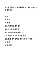 에스핑 앤더슨의 복지국가를 세 가지 유형으로 분류하여라.-1