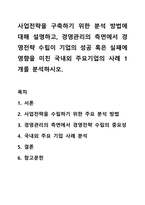 사업전략을 구축하기 위한 분석 방법에 대해 설명하고, 경영관리의 측면에서 경영전략 수립이 기업의 성공 혹은 실패에 영향을 미친 국내외 주요기업의 사례 1개를 분석하시오.-1