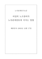 [노사관계] 여성의 노조참여가 노사관계풍토에 미치는 영향-1