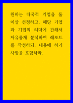 경영 원하는 다국적 기업을 둘 이상 선정하고, 해당 기업과 기업의 리더에 관해서 자유롭게 분석-1