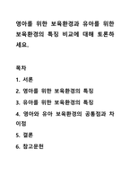 영아를 위한 보육환경과 유아를 위한 보육환경의 특징 비교에 대해 토론하세요.-1