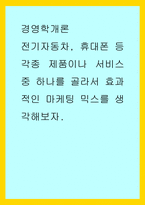 경영학개론) 전기자동차, 휴대폰 등 각종 제품이나 서비스 중 하나를 골라서 효과적인 마케팅 믹스를 생각해보자-1