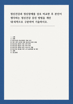 정신건강과 정신장애를 상호 비교한 후 본인이 생각하는 정신건강 증진 방법을 개인 내외적으로 구분하여 기술하시오-1