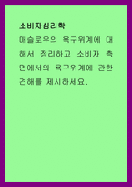 소비자심리학) 매슬로우의 욕구위계에 대해서 정리하고 소비자 측면에서의 욕구위계에 관한 견해를 제시하세요-1