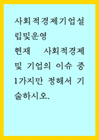 사회적경제기업설립및운영) 현재 사회적경제 및 기업의 이슈 중 1가지만 정해서 기술하시오-1