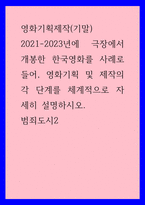 영화기획제작 2021-2023년에 극장에서 개봉한 한국영화를 사례로 들어, 영화기획 및 제작의 각 단계를 체계적으로 자세히 설명하시오 범죄도시2-1
