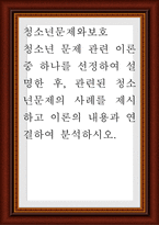 청소년문제와보호 ) 청소년 문제 관련 이론 중 하나를 선정하여 설명한 후, 관련된 청소년문제의 사례를 제시하고 이론의 내용과 연결하여 분석하시오-1