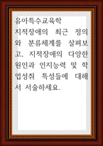 유아특수교육학 ) 지적장애의 최근 정의와 분류체계를 살펴보고, 지적장애의 다양한 원인과 인지능력 및 학업성취 특성들에 대해서 서술-1